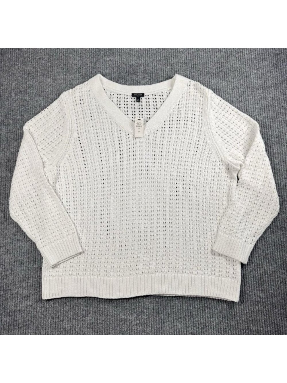 Talbots Open Knit Sweater Womens 2X White Pointelle V-Neck Top Pullover NEW